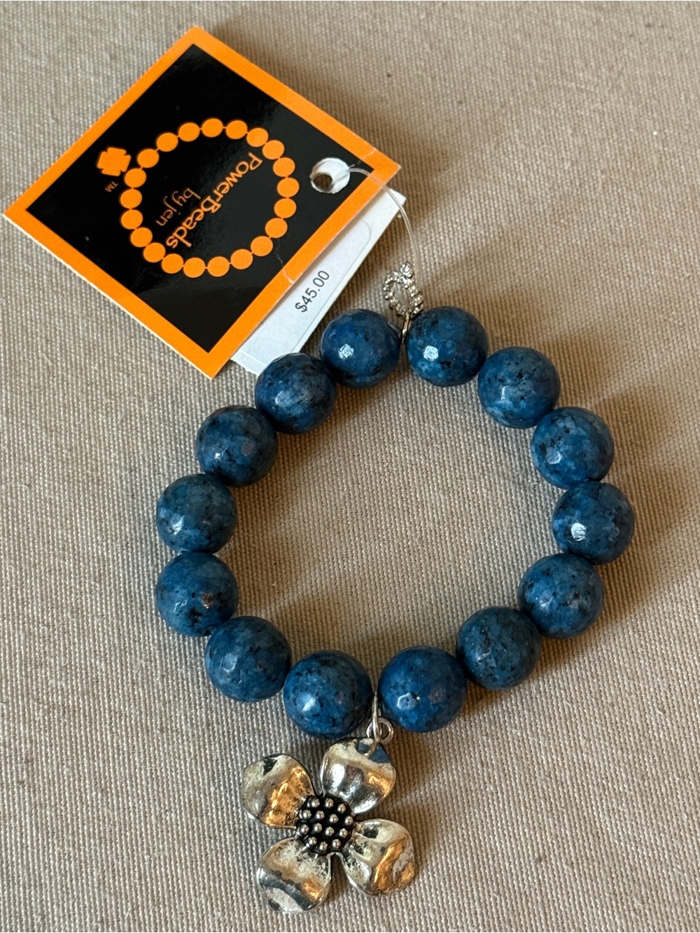 NWT Powerbeads by Jen Coldwater Creek Agate Blue Beaded Flower Charm Bracelet